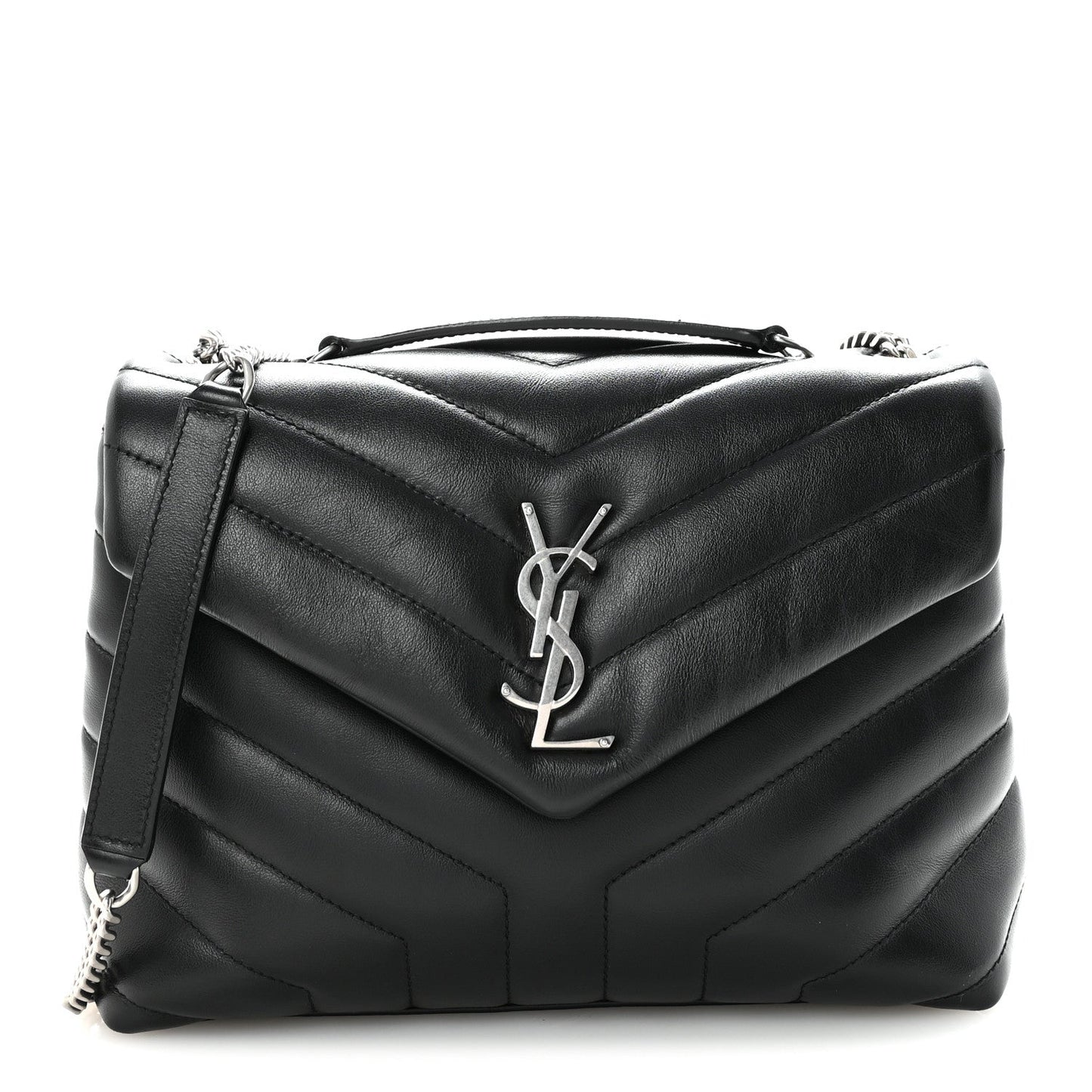 Calfskin Y Quilted Monogram Small Loulou Chain Satchel Black