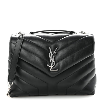 Calfskin Y Quilted Monogram Small Loulou Chain Satchel Black