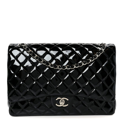 Patent Quilted Maxi Double Flap Black
