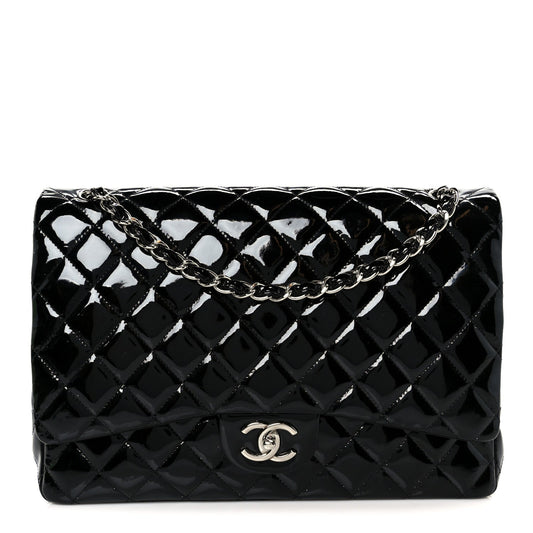 Patent Quilted Maxi Double Flap Black