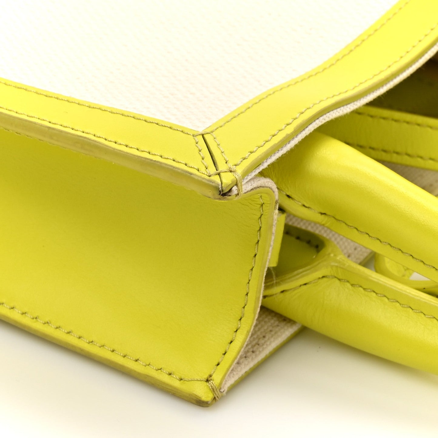 Canvas Calfskin Mini Vertical Cabas Neon Yellow