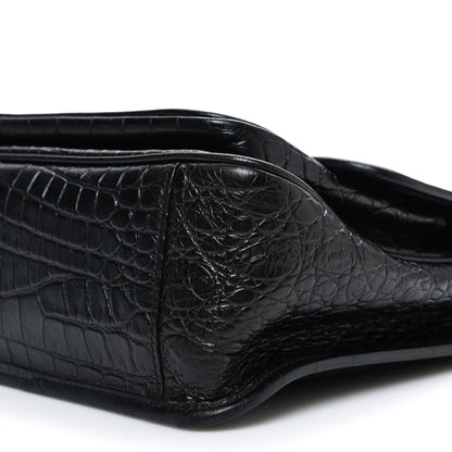 Crocodile Embossed Lambskin Monogram Medium Niki Chain Satchel Black