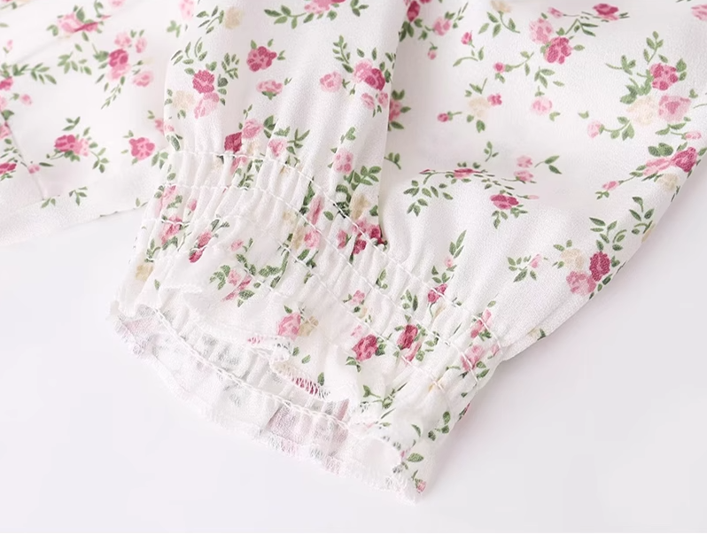 2025 summer new French pink floral girl age-reducing waist long dress R0921