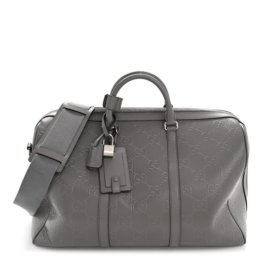Calfskin GG Tennis Embossed Duffle Bag Grey