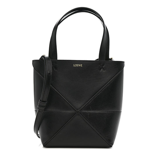 Shiny Calfskin Mini Puzzle Fold Tote Black