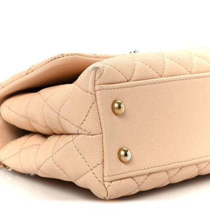 Caviar Quilted Mini Coco Handle Flap Beige