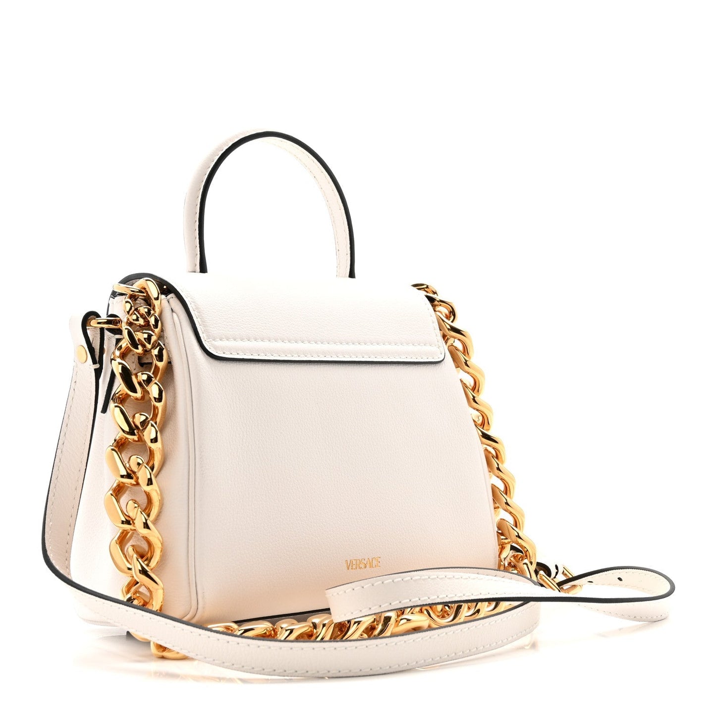 Grained Calfskin Small La Medusa Top Handle Bag Optical White
