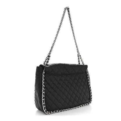 Washed Lambskin Quilted Maxi Chain Around Flap Black
