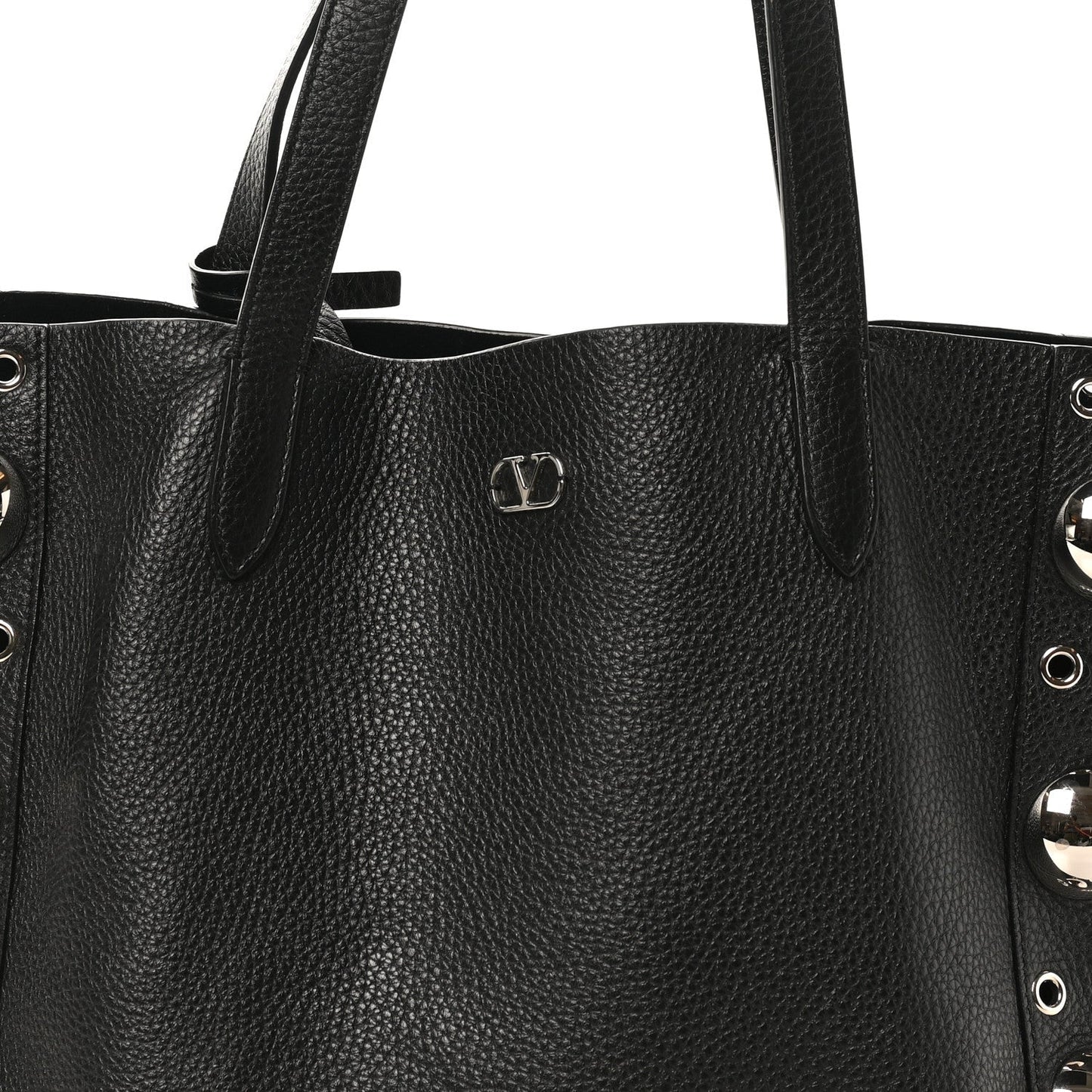 Grainy Calfskin Studded Medium Nellcote Shopping Tote Black