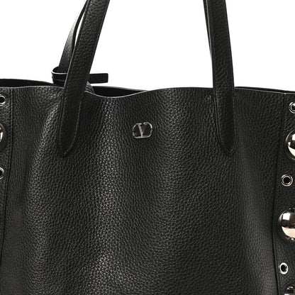 Grainy Calfskin Studded Medium Nellcote Shopping Tote Black