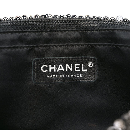 Sequin Medium Single Flap Dark Silver