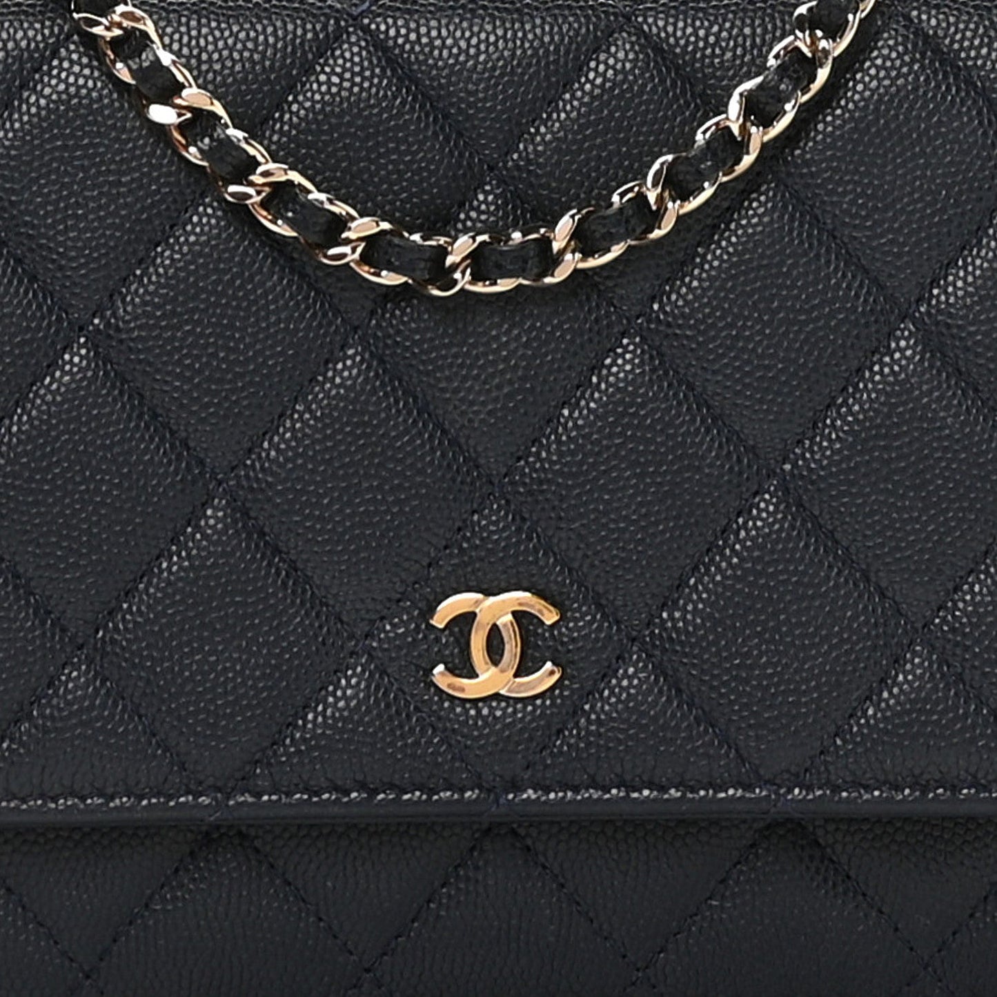 Caviar Quilted Wallet on Chain WOC Navy Blue
