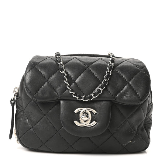 Lambskin Stitched New Mini Flap Black