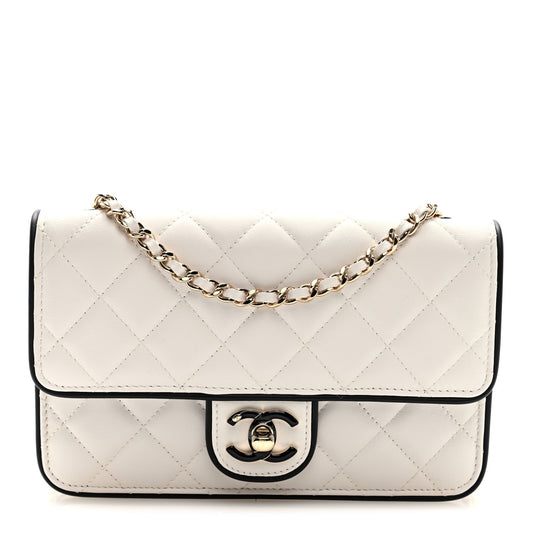Lambskin Quilted Resin CC Mini Flap Bag White Black