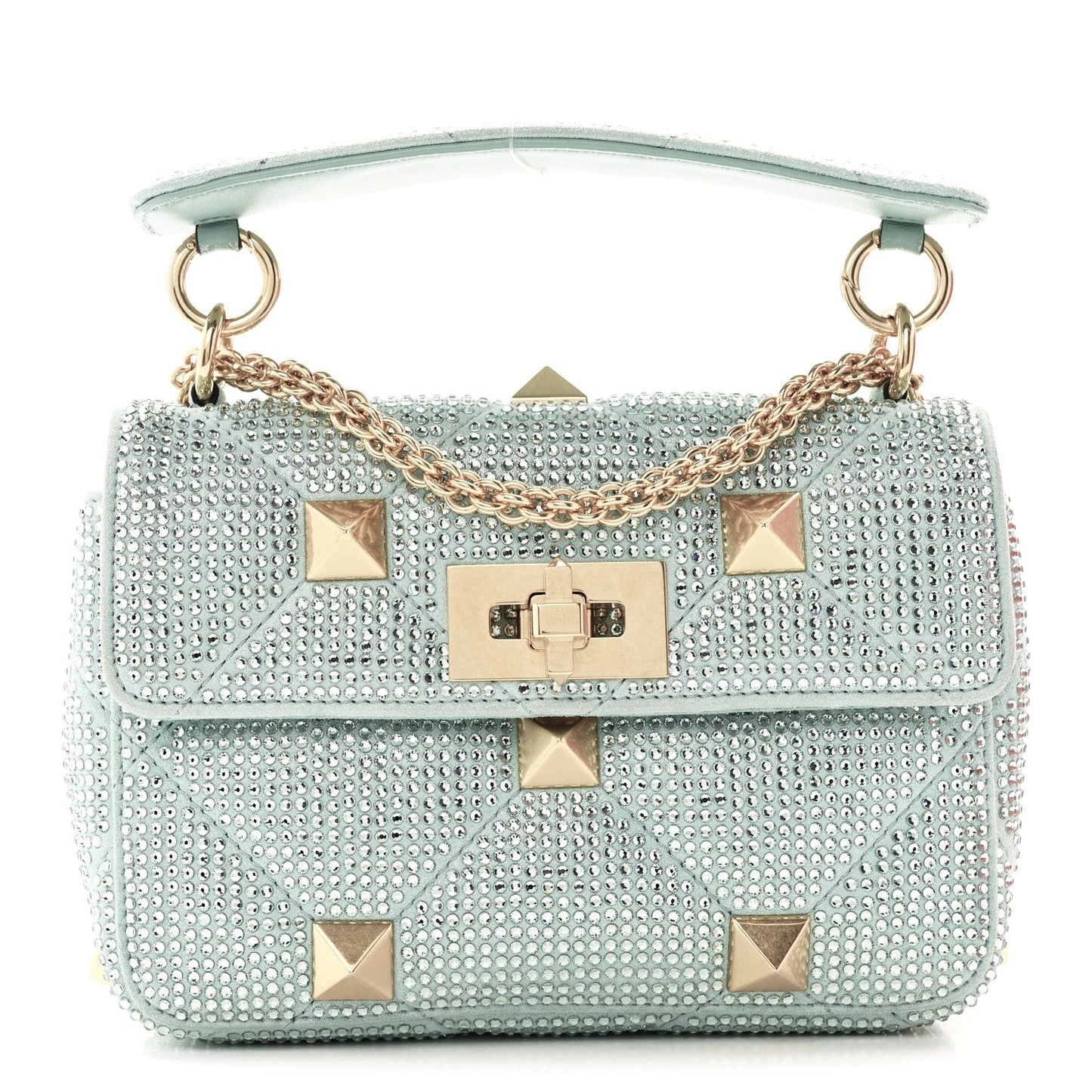 Crystal Suede Small Roman Stud Shoulder Bag Green