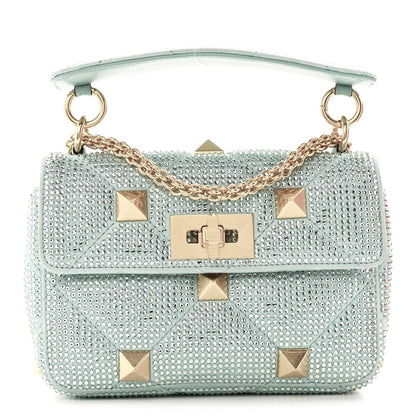 Crystal Suede Small Roman Stud Shoulder Bag Green