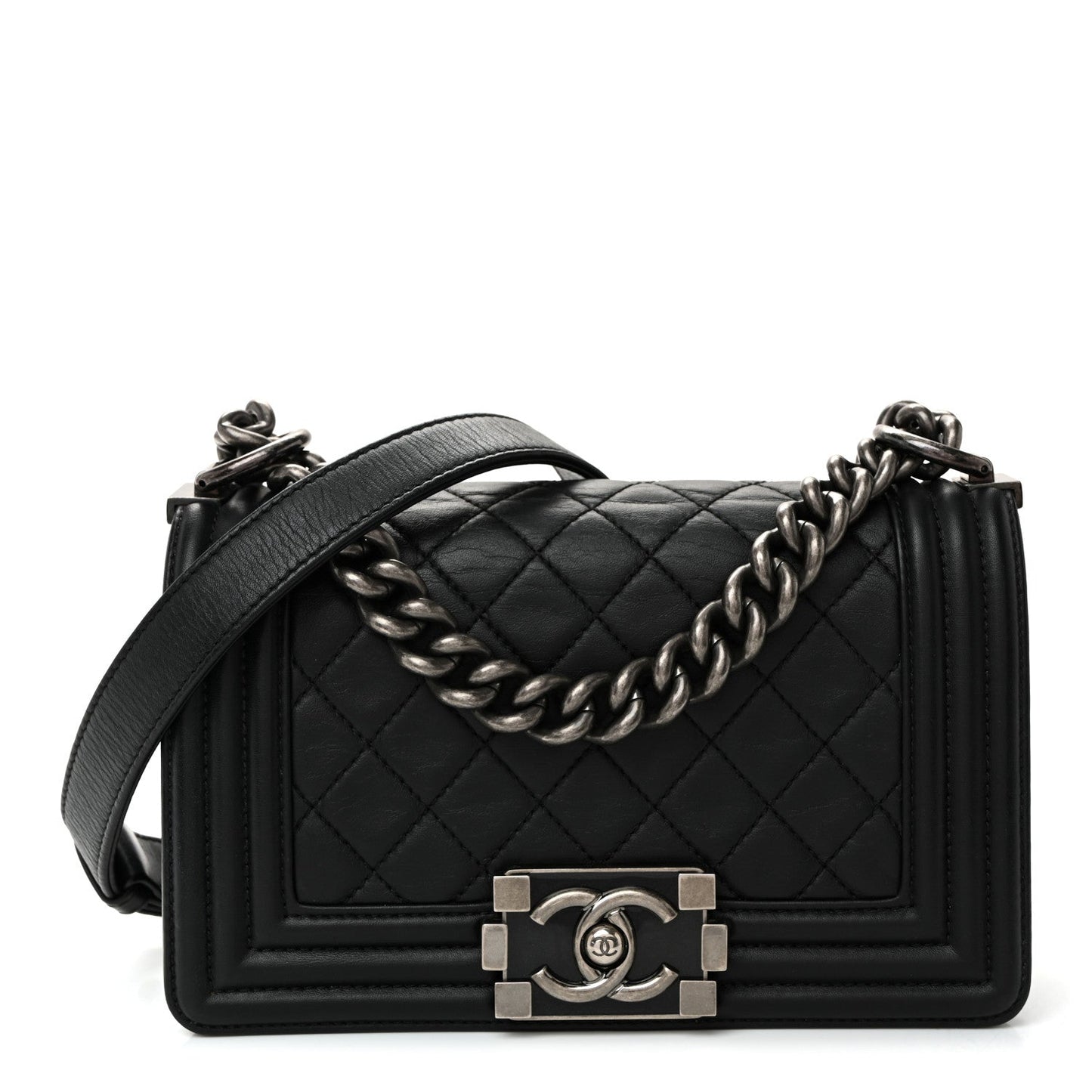Calfskin Quilted Small Boy Flap Black