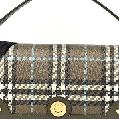 Coated Canvas Calfskin Vintage Check Note Top Handle Shoulder Bag Olive Green