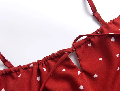 2025 Summer New Red Polka Dot High Waist Vacation Small A-line Suspender Dress R0965