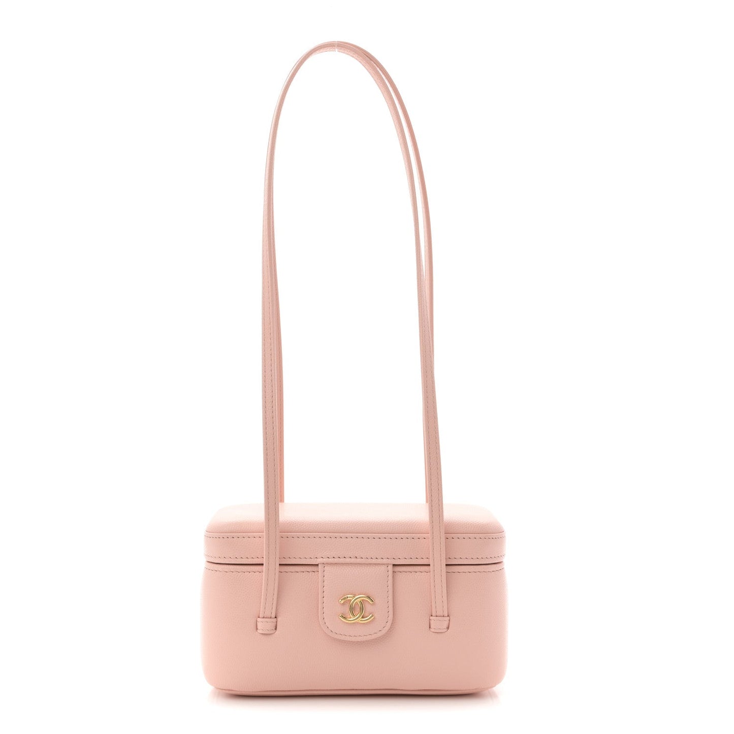 Shiny Caviar Preppy Coco Long Vanity With Strap Light Pink