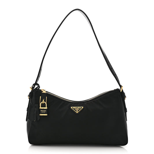 Re-Nylon Vitello Large Aimee Shoulder Bag Black