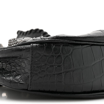 Extra Supple Calfskin Crystal Crocodile Embossed Le Cagole Shoulder Bag XS Black