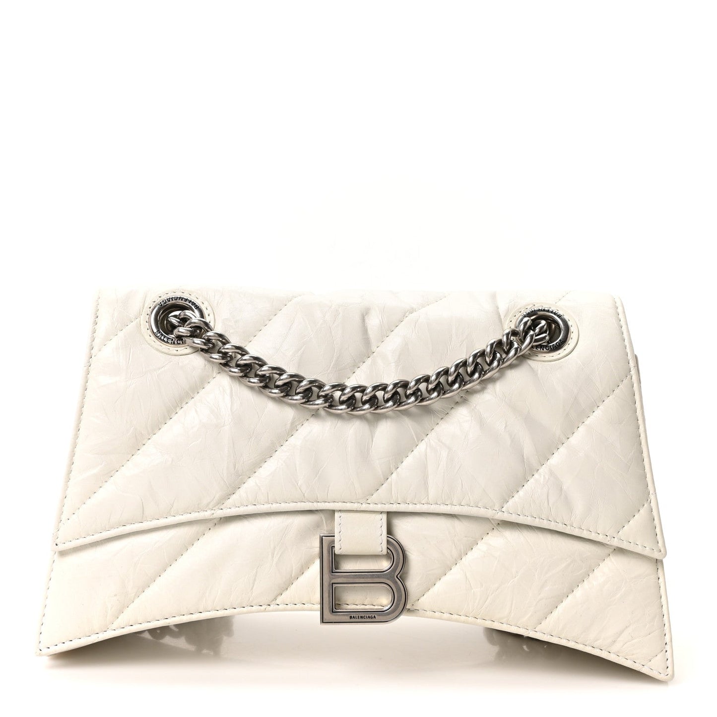 Crushed Calfskin Quilted Small Crush Chain Bag Optic White