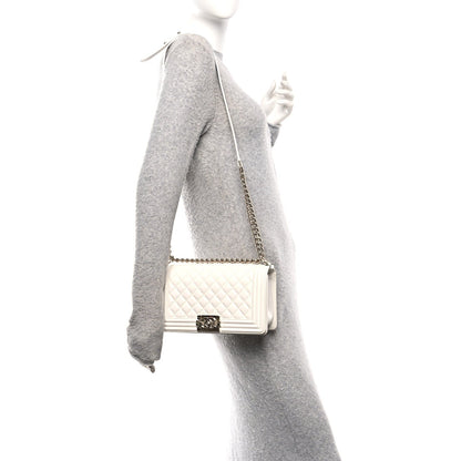 Caviar Quilted Medium Boy Flap White