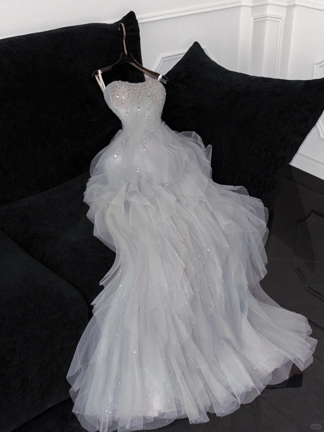 Fashion Sparkling White Beaded Sequin Mermaid Elegant Tulle Evening Dress Prom Dresses TP4158
