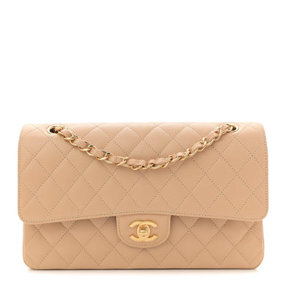 Caviar Quilted Medium Double Flap Beige