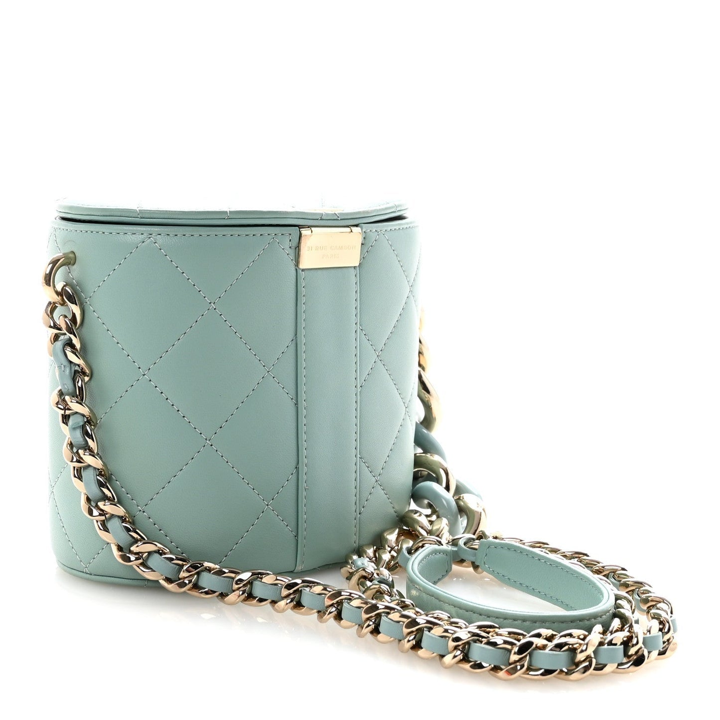 Lambskin Resin Elegant Chain Vanity Case Light Blue