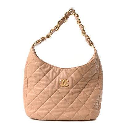 Lambskin Quilted Large CC Funky Town Hobo Beige