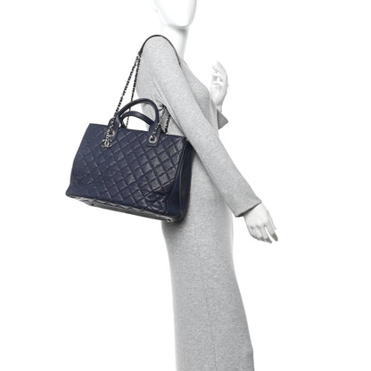 Caviar Quilted Large Urban Companion Top Handle Shopping Tote Navy