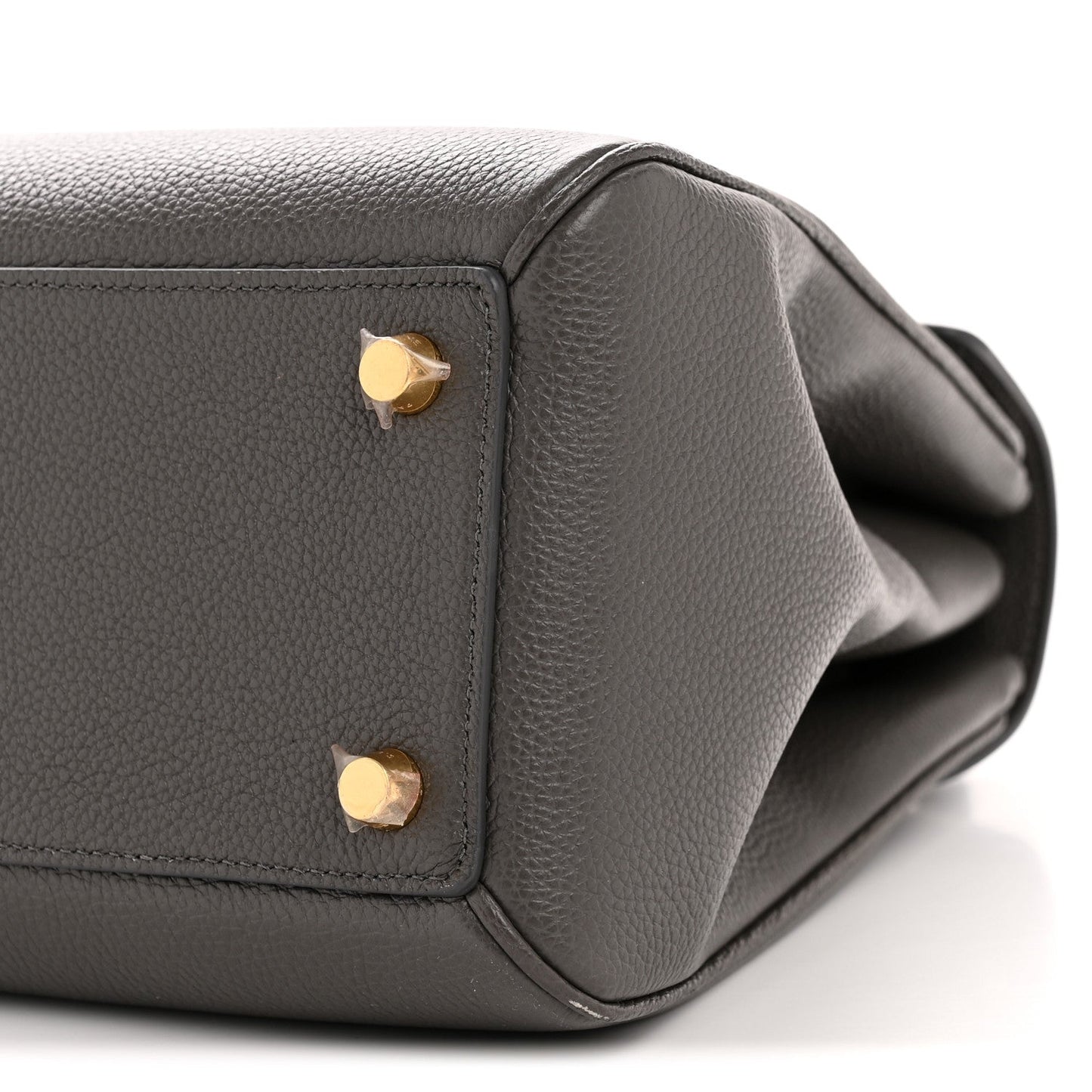 Grained Calfskin Small 16 Top Handle Bag Medium Grey