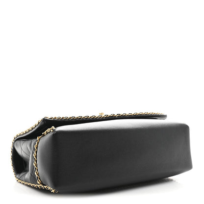Calfskin Stitched Chain Flap Black