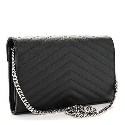 Grain De Poudre Matelasse Chevron Monogram Chain Wallet Black