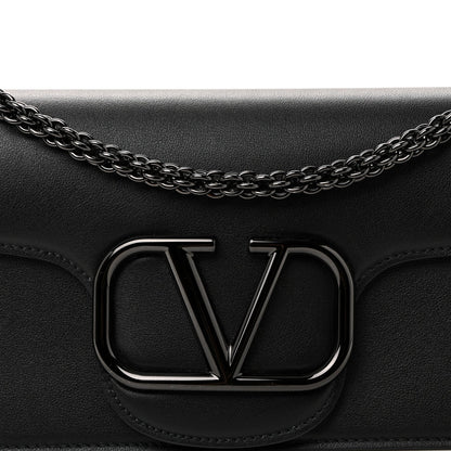 Calfskin Monochrome Vlogo Loco Shoulder Bag Black