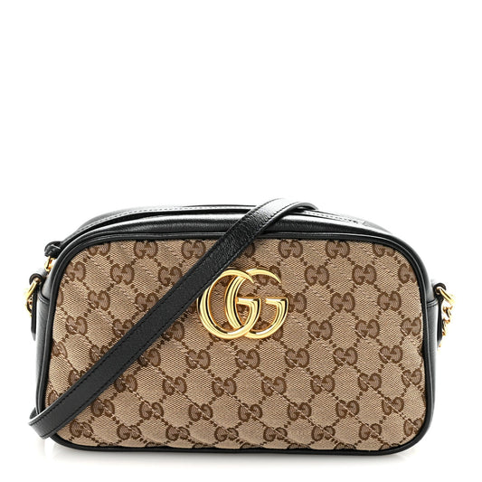 Monogram Matelasse Diagonal Small GG Marmont Chain Shoulder Bag Beige Black