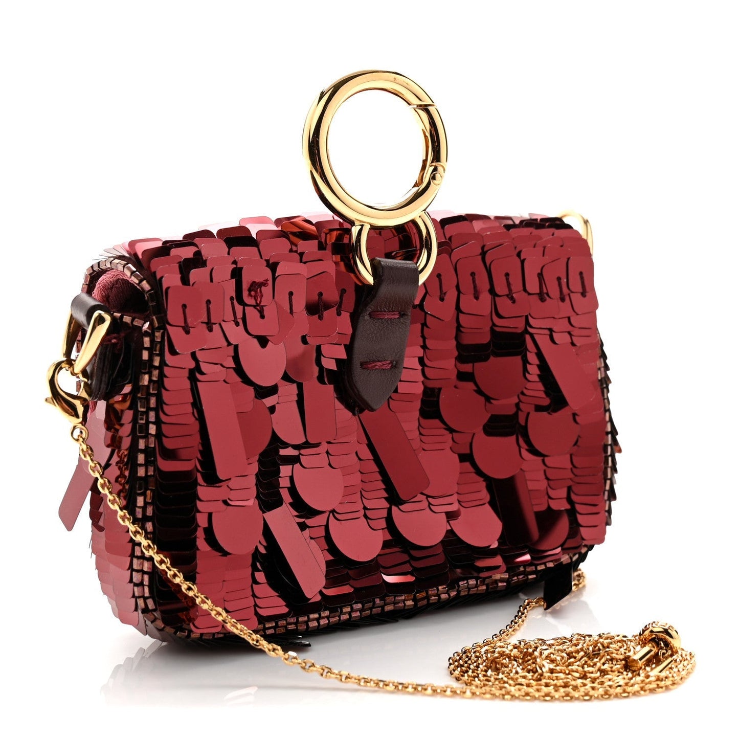 Sequin Paillettes Shiny Nappa Sex and the City Nano Maxi Buckle Baguette Charm Granata