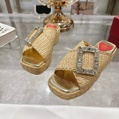Viv Platform Slippers Gold Early Weaving 300739