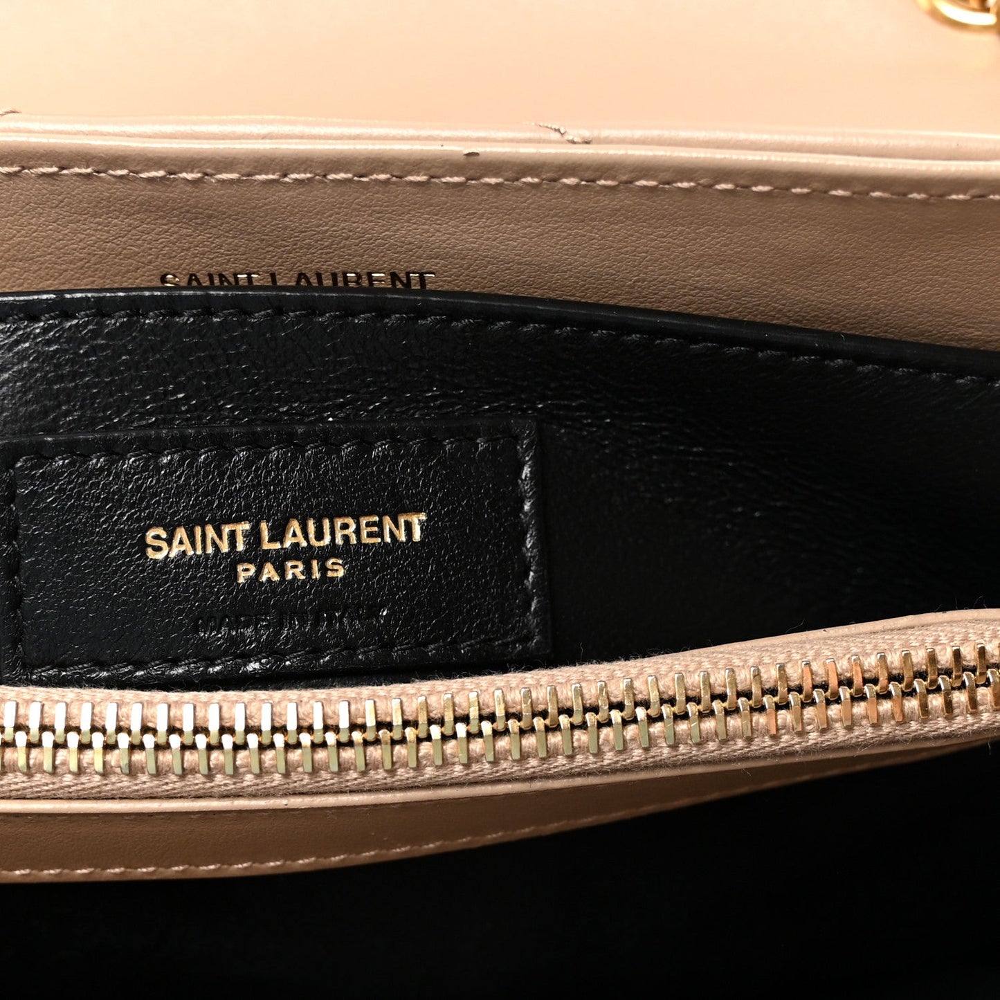 Calfskin Y Quilted Monogram Small Loulou Chain Satchel Dark Beige