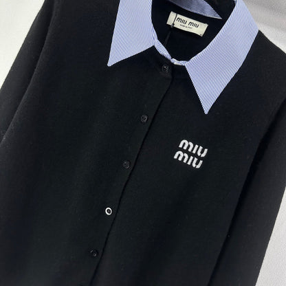 Miumiu 2026 Knit Long-Sleeve Cardigan Black Wool Acrylic Nylon 349049