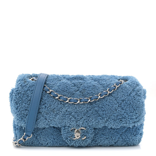 Lambskin Calfskin Mixed Fibers Quilted Small Flap Blue