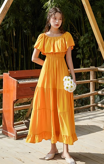 Beach dress seaside vacation Sanya super fairy first love chic French sexy one shoulder dress R0192