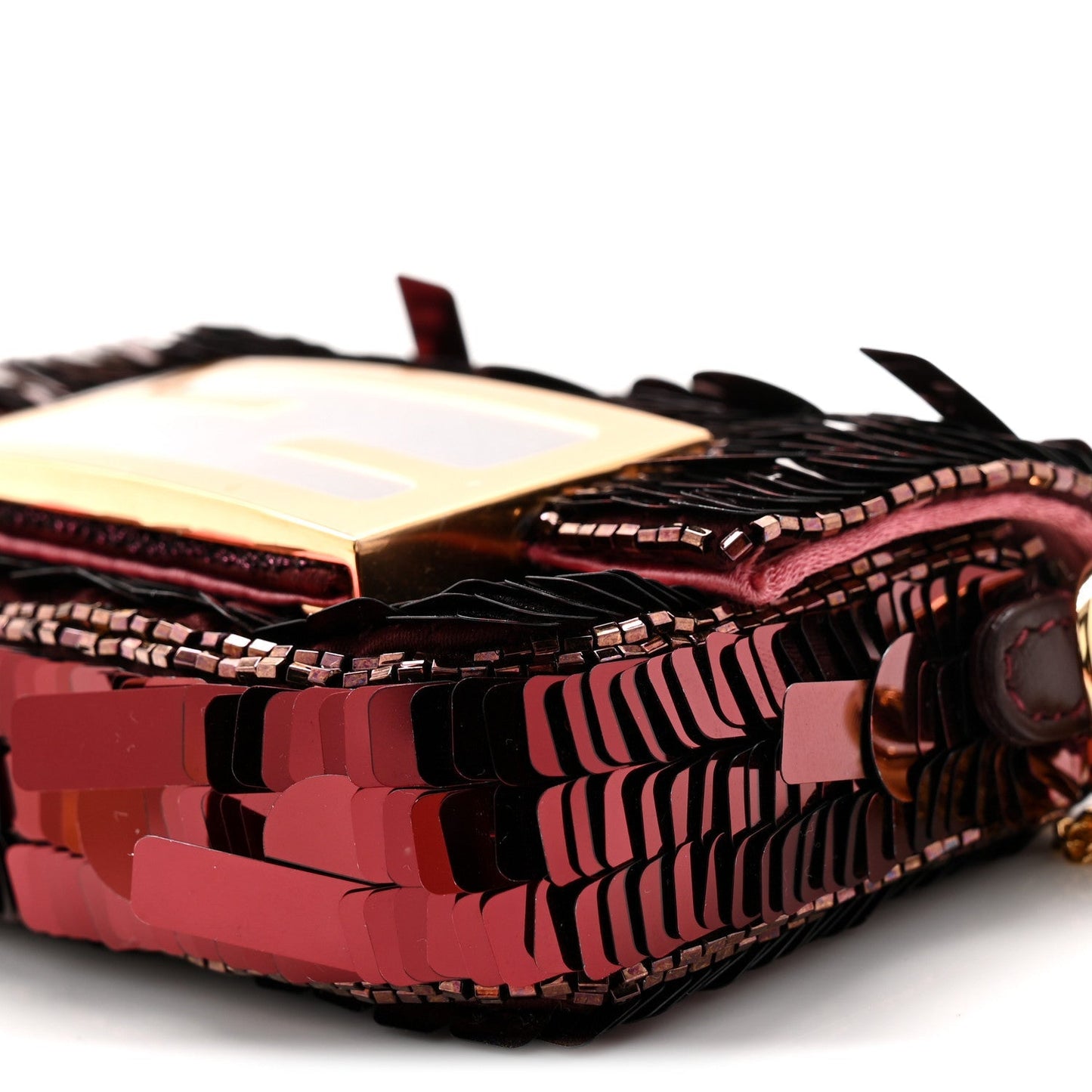 Sequin Paillettes Shiny Nappa Sex and the City Nano Maxi Buckle Baguette Charm Granata