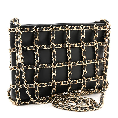 Lambskin Chain Frame Shoulder Bag Black