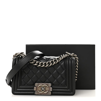 Lambskin Quilted Small Boy Flap Black