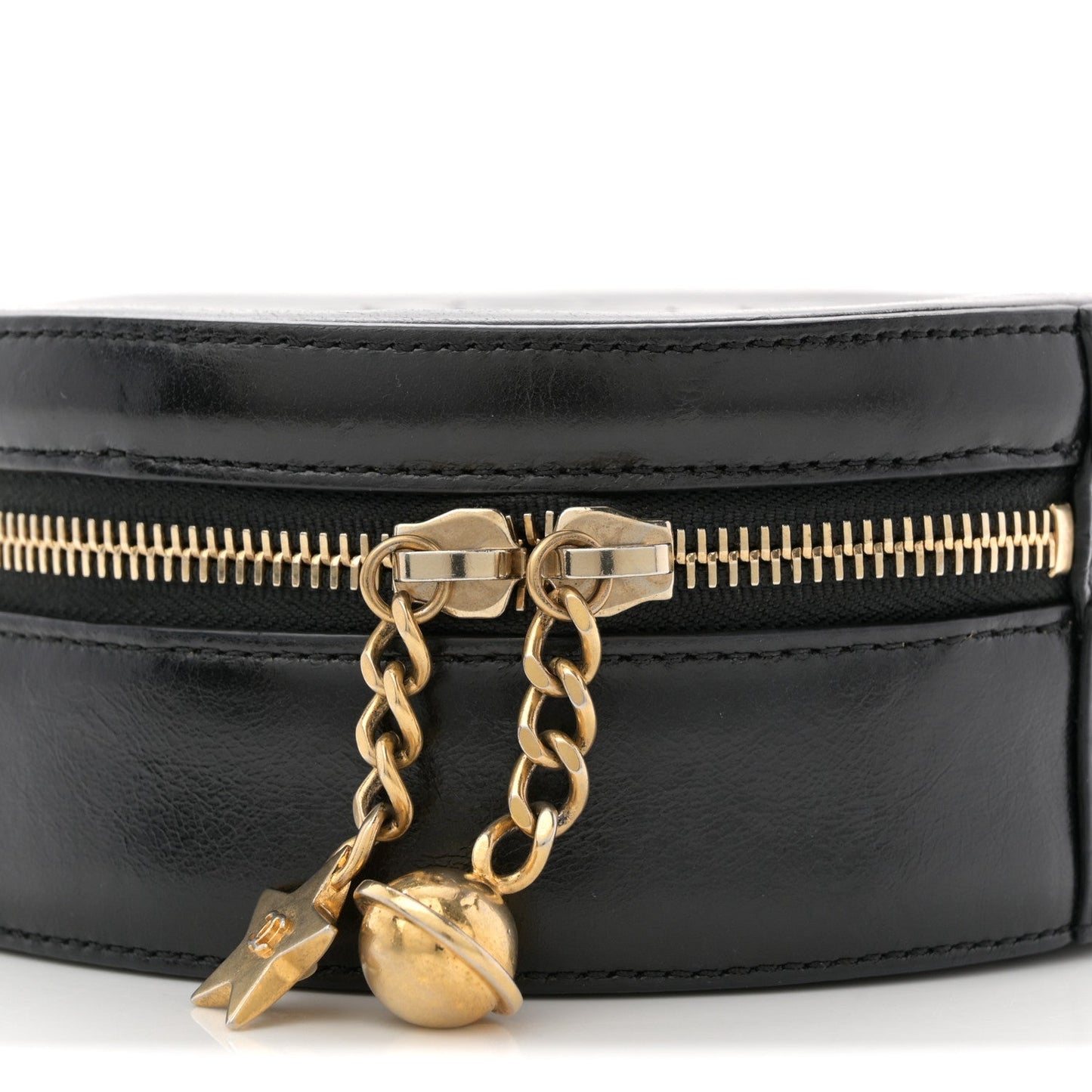 Glazed Calfskin Round As Earth Evening Bag Black