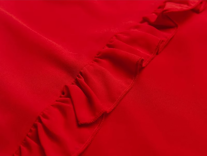 2025 summer new red irregular sexy ruffled seaside holiday dress R0980
