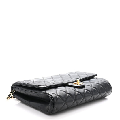 Lambskin Quilted Clutch With Chain Flap Black